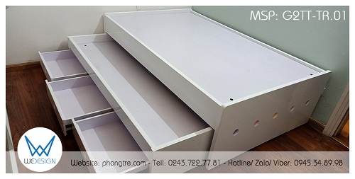 Giường hộp 2 tầng thấp G2TT-TR.01 có 2 tầng đều là giường 1m2 