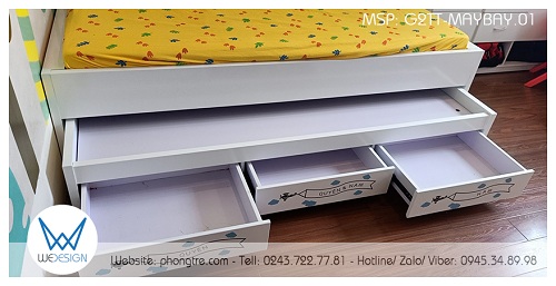 Giường hộp 2 tầng thấp G2TT-MAYBAY.01 bắt ray bi 3 tầng cho ngăn kéo