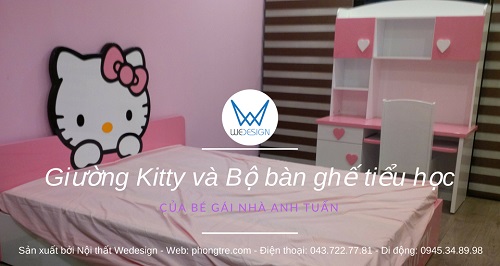 Giường Kitty và bộ bàn ghế học của bé gái nhà anh Tuấn