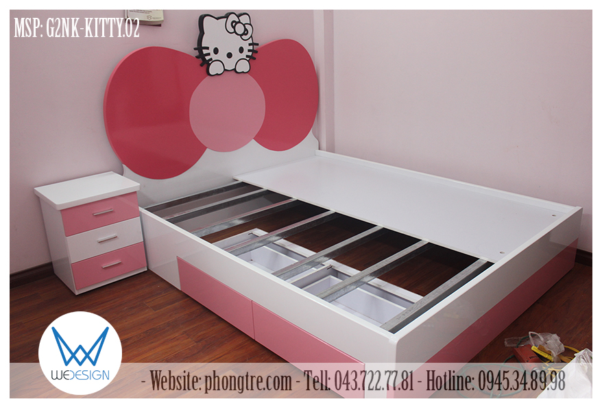 Giường ngủ Mèo Hello Kitty MSP: G2NK-KITTY.02 kiểu giường dát phản có 2 ngăn kéo