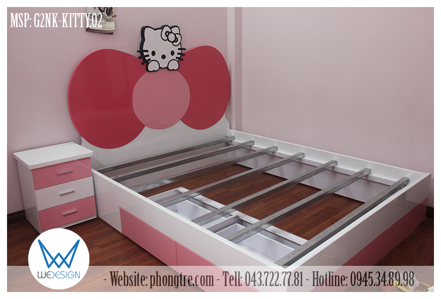 Kết cấu giường ngủ Mèo Hello Kitty có 2 ngăn kéo