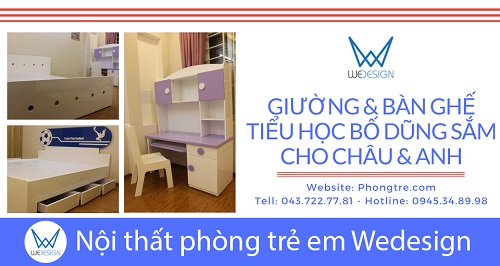 Giường ngăn kéo - bàn ghế tiểu học của 2 bé Châu và Anh