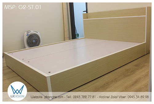 Giường sử dụng đát phản làm bằng tấm MDF dày 1.5cm, tráng Melamine 2 mặt, có khoan lỗ nhấc dát