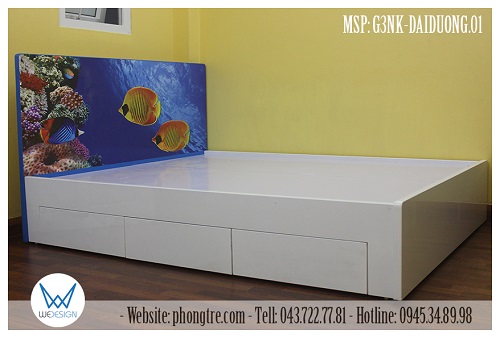 Giường ngủ 1m6x2m có 3 ngăn kéo trang trí chủ đề đại dương xanh MSP: G3NK-DAIDUONG.01