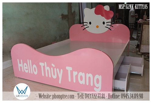Giường Hello Kitty trang trí tên bé yêu có 2 ngăn kéo