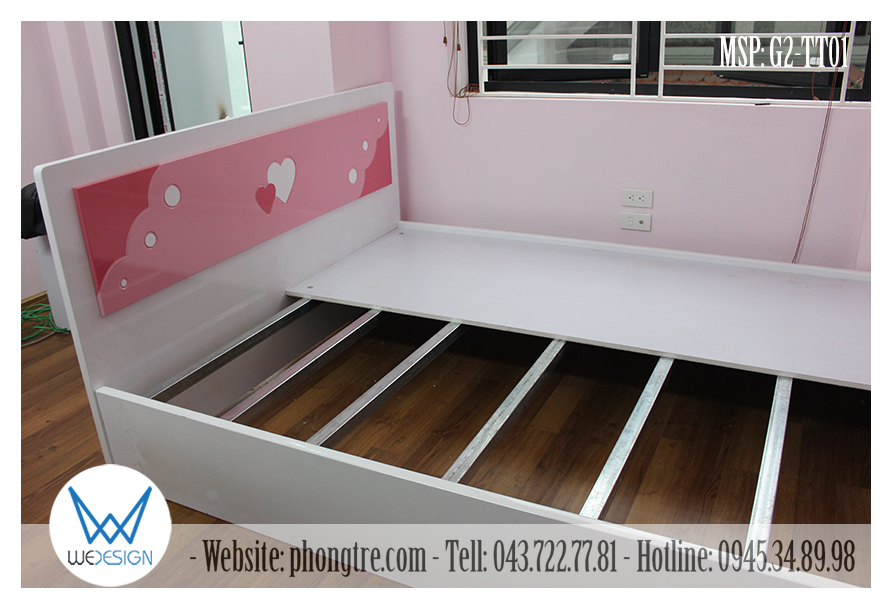 Giường ngủ bé gái trang trí trái tim, 1m6x2m trong lòng dùng 7 thang giường