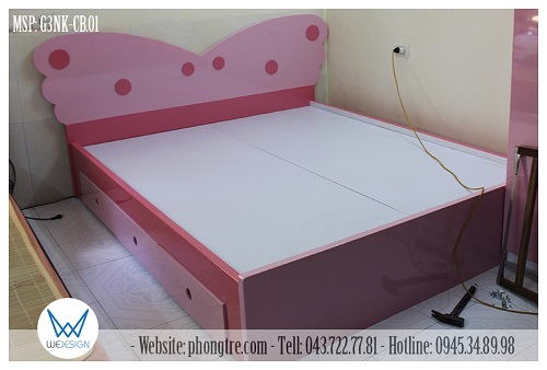 Giường 3 ngăn kéo cánh bướm hồng dễ thương