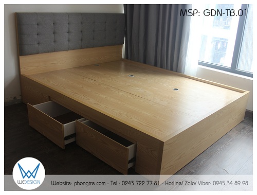 Thành giường có ngăn kéo để cất đồ thường dùng