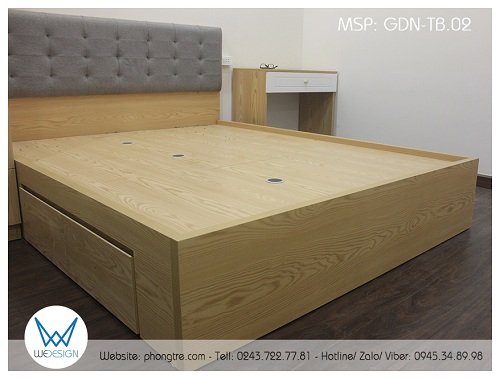 Giường ngủ đa năng GDN-TB phối vân gỗ tần bì và tựa nỉ đầu giường tạo cảm giác thoải mái cho người dùng và mang đến cho không gian phòng nét thiết kế hiện đại 