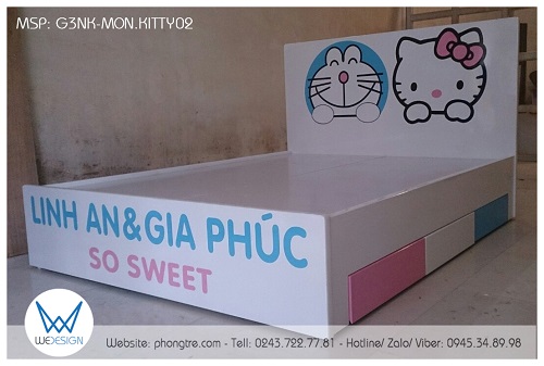 Giường Doraemon và Hello Kitty ngộ nghĩnh có 3 ngăn kéo