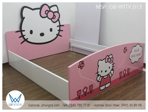 Giường ngủ Hello Kitty G2-KITTY.013 sử dụng liên kết ốc vít để liên kết 2 đầu giường và thành giường