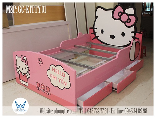 Giường Hello Kitty GC-KITTY.01 sử dụng thang giường làm bằng thanh kẽm hộp