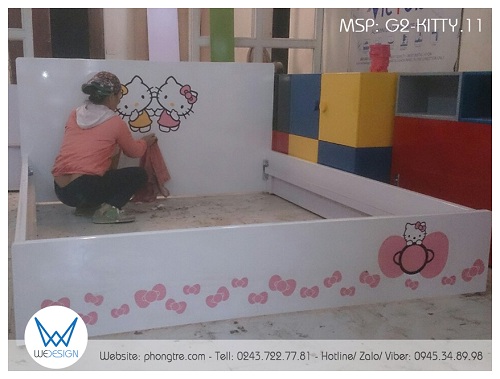 Hình ảnh giường ngủ Hello Kitty G2-KITTY.11 sản xuất xong ở xưởng