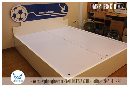 Giường 3 ngăn kéo I Love Play Football có kích thước 1m6x2m, sử dụng dát phản