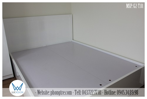 Giường ngủ màu trắng có hộc để đồ dưới gầm giường
