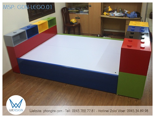 Giường ngủ Lego đa năng GDN-LEGO.01 sử dụng dát phản MDF dày 1.5cm, tráng Melamine 2 mặt