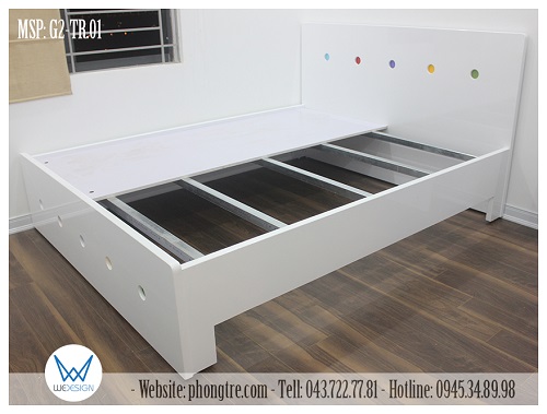 Kết cấu giường ngủ dát phản 1m6x2m màu trắng trang trí hình tròn sắc màu MSP: G2-TR.01