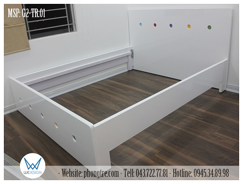 Khung giường ngủ dát phản màu trắng trang trí hình tròn sắc màu MSP: G2-TR.01