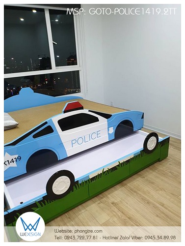 Giường tầng thấp ô tô cảnh sát GOTO-POLICE1419.2TT có giường tầng trên là giường 1m6x2m và giường tầng dưới là giường 1m2x1m9