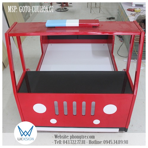 Giường ô tô cứu hỏa Fire Rescuse có thiết kế thêm phần bàn cho bé ở phần đầu của xe cứu hỏa
