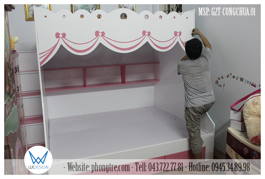 Giường tầng công chúa có giường tầng dưới rộng 1m6