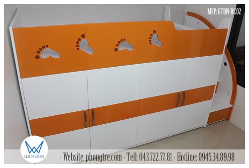 Giường tầng đa năng thấp chủ đề du hành vũ trụ MSP: GTDN-BC.01 chiếm diện tích sàn 2m38x1m22