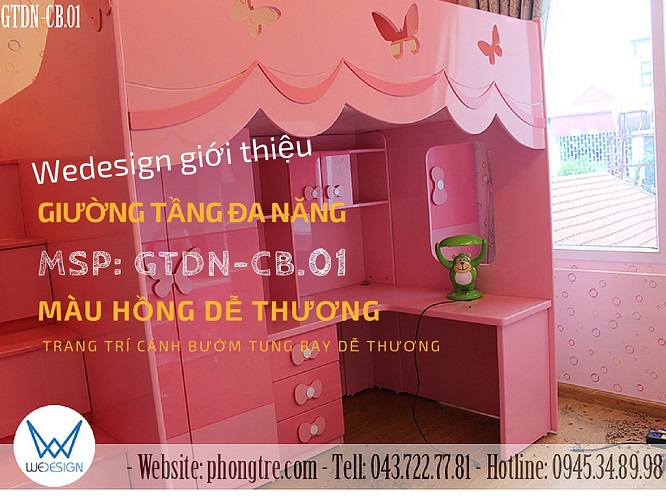 Video giường tầng bé gái đa năng màu hồng dễ thương