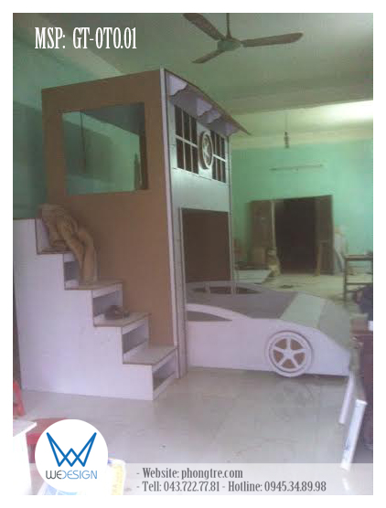 Phần mộc của giường tầng mô phỏng gara ô tô gỗ 2 tầng