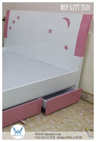 Giường tầng thấp MSP: G2TT-TS.01 trang trí trăng sao màu hồng dễ thương