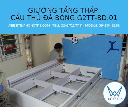 Giường tầng thấp cầu thủ đá bóng G2TT-BD.01 màu xanh da trời phối cùng màu trắng