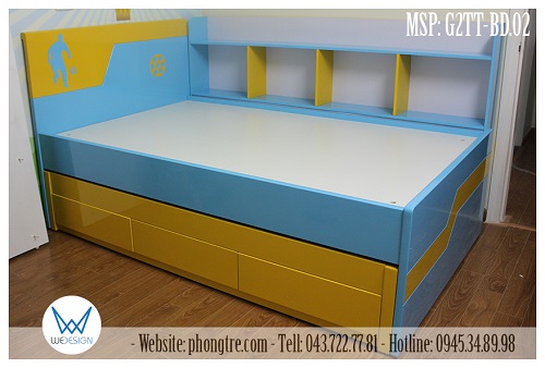 Giường tầng thấp MSP: G2TT-BD.02 sắc màu vàng và xanh da trời vui tươi