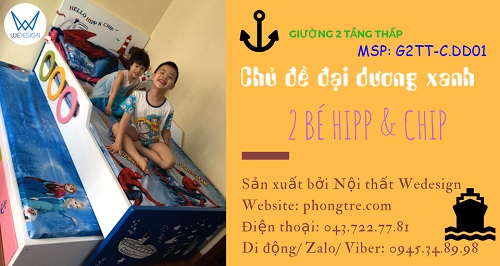 Giường tầng thấp đại dương xanh của 2 bé Hipp và Chip