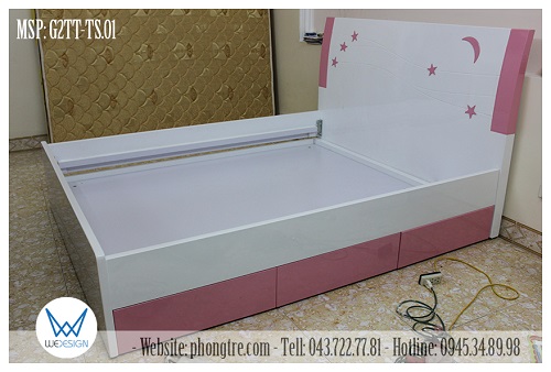Kết cấu giường tầng thấp 1m6 trang trí trăng sao MSP: G2TT-TS.01