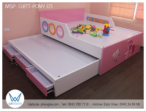 Giường tầng thấp My Little Pony Pinkie Pie có thành chắn 2 bên an toàn cho bé ngủ