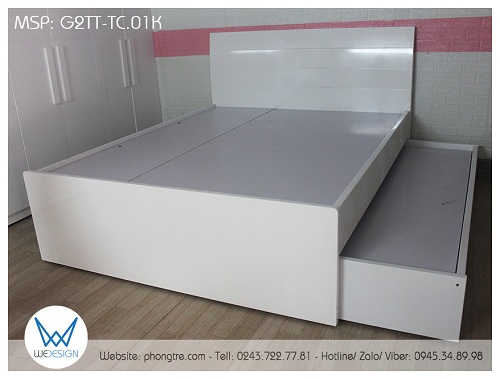 Giường tầng trên kích thước 1m6x2m vừa đủ cho Bố Mẹ và bé em cùng ngủ, giường tầng dưới 1mx1m9 là giường ngủ của bé lớn
