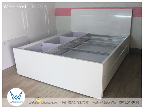 Giường tầng dưới sử dụng dát phản MDF nguyên tấm 1mx1m9 đặt lên khung xương gỗ