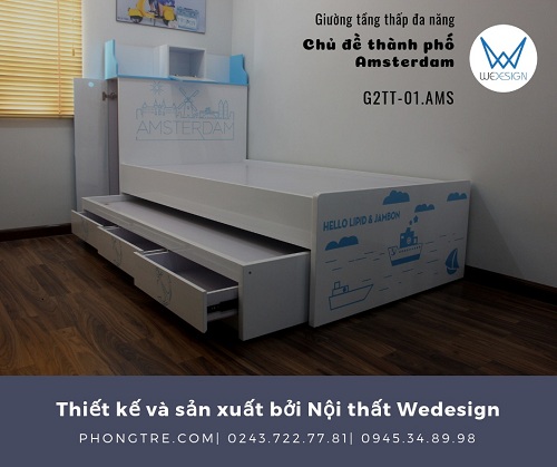 Giường tầng thấp đa năng G2TT-01.AMS trang trí chủ đề thành phố Amsterdam