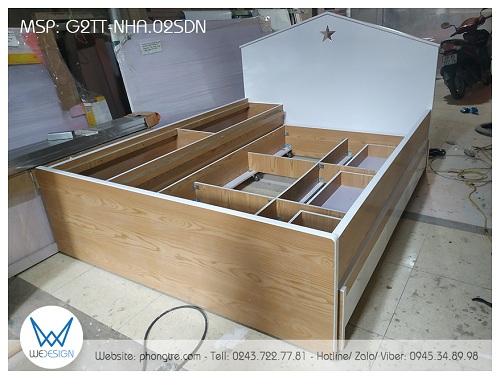 Kết cấu khung giường 2 tầng thấp 1m6 và 1m2 đa năng ngôi nhà ngôi sao G2TT-NHA.02SDN
