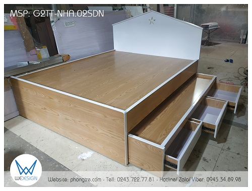 Các đường bo của giường được sơn màu trắng và soi bo tròn góc cho tiếp xúc da cảm thấy dễ chịu hơn