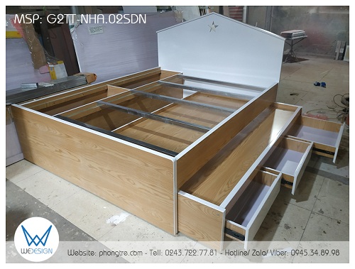 Giường tầng thấp đa năng ngôi nhà ngôi sao phối vân gỗ