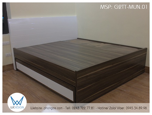 Đầu giường được làm kiểu tựa cong tạo cảm giác thoải mái cho phần lưng khi ngồi tựa lưng vào đầu giường