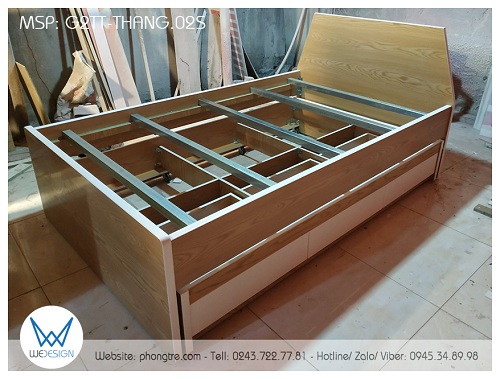 Kết cấu giường 2 tầng thấp có 3 ngăn kéo G2TT-THANG.02S