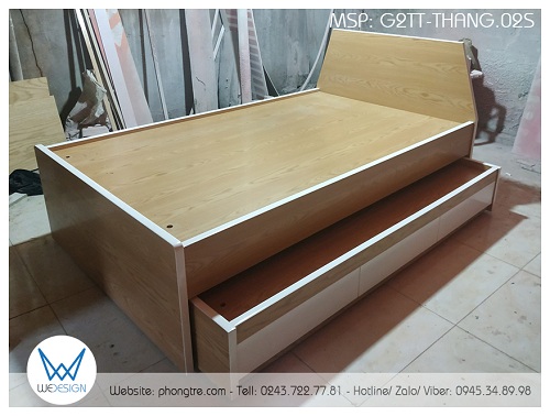 Khi kéo hết giường dưới ra để sử dụng thì khoảng sàn cần sử dụng để kê giường tầng thấp G2TT-THANG.02S là 2m56x2m06