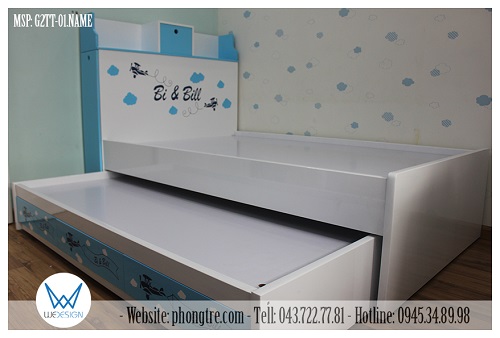 Giường 2 tầng thấp G2TT-01 phiên bản trang trí máy bay và tên của 2 bé trai