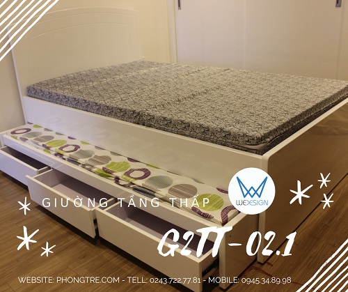 Giường tầng thấp có 3 ngăn kéo G2TT-02.1 màu trắng