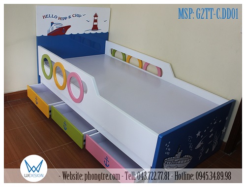 Giường tầng thấp có thành chắn MSP: G2TT-C.DD01 mẫu được làm ở kích thước 1m trong lòng giường