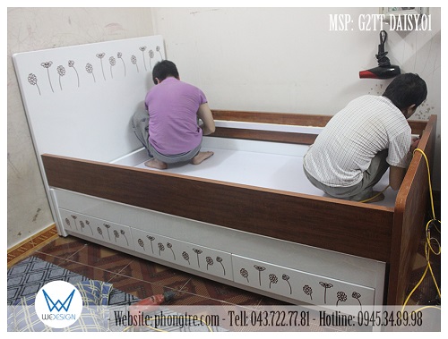 Kết cấu khung của giường tầng trên của giường tầng thấp có 3 ngăn kéo MSP: G2TT-DAISY.01