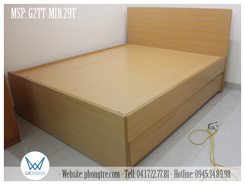 Giường tấng thấp đa năng có vân gỗ tự nhiên sọc màu vàng ngọc bích được Bố Mẹ và Bé đều yêu thích