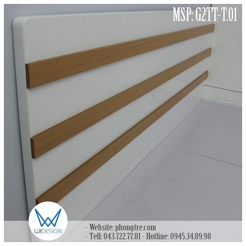 Chi tiết nẹp chỉ vân gỗ tự nhiên màu vàng bích 29T trang trí trên đầu giường tầng thấp G2TT-T.01