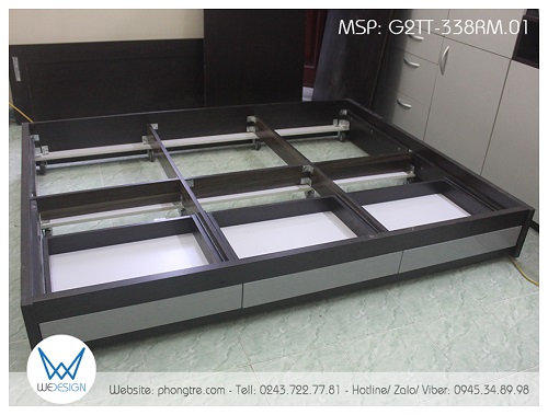 Kết cấu giường tầng dưới đan xương để bắt bánh xe kéo đẩy cho giường tầng dưới